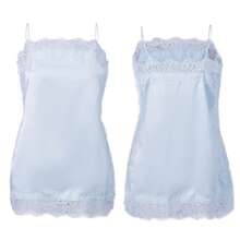Women Y2k Lace Camisole Top Satin Square Neck Side Split Cami Silk Sleeveless Spaghetti Strap Loose Going Out Tank Backless Nightgown Sleepwear Sliky Short Wedding Nightgown,Party Streetwear,Rave Outfit,Club Outfits,Beach Vacation Outfits,Summer Going Out Tops,Spring Break Outfits,Country Concert Outfit - Màu xanh nhạt - Xem 5