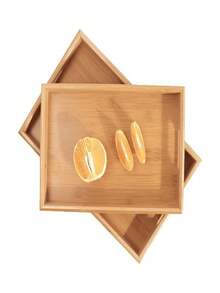 1pc Multipurpose Bamboo Wood Tray, Natural Nan Bamboo Material, Japanese Minimalist Rustic Style, Suitable For Home Breakfast, Afternoon Tea, Camping Picnic, Christmas/New Year Holiday Meals Serving, No Print Original Wood Shape, Dual Hollow Handles + Rounded Corners Design, Non-Slip Heat-Resistant Easy-To-Clean Household Storage Tray - Wood Color - View 8