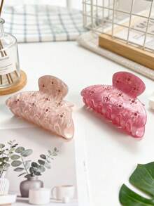 2pcs Women's Pink Rhinestone Half-Circle Acrylic Hair Clips, Sweet & Cute Rhinestone Hair Clips, Versatile Hair Accessories - Pink - View 1