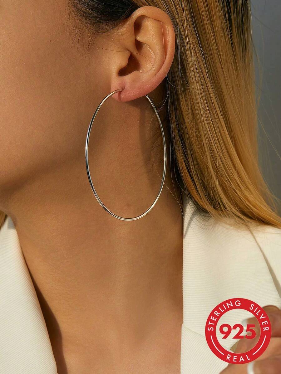 SYMFNY 925 Sterling Silver Endless Hoop Earrings, 13mm/25mm/30mm/40mm/70mm, 1 Pair, Holiday Edition - 7cm high polished - View 1