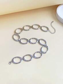 1pc Fashionable Zinc Alloy Asymmetrical Linked Ring Silver Asymmetric Chunky Necklace, Suitable For Women's Daily Wear (Avoid Prolonged Exposure To High Temperature, Seawater, Etc.) - Silver - View 4