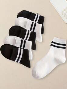1/5/10 Pairs Men's And Women's Mid-Calf White Sports Socks, Cute Funny Fashion Socks Gift, Women's Socks, Gift For Boyfriend - Multicolor - View 3