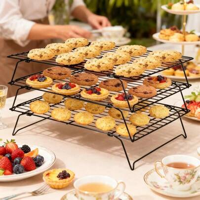 1/2/3pcs The Versatile Three-Tier Collapsible Cooling Rack Is Ideal For Baking, Camping, And Cooking, Cooling Rack,Baking,Baking Equipment,Making It A Perfect Choice For Kitchens With Limited Space. It'S Easy To Clean, Easy To Transport, And An Excellent Partner For Cooking Enthusiasts