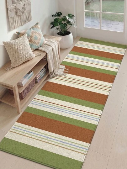 1 pièce Tapis de cuisine à blocs de couleur rayés, tapis de couloir d'extérieur, convient pour la salle de bain, la cuisine, l'extérieur, l'intérieur, le couloir, la chambre, le salon, le côté du lit. Accessoire de cuisine lavable en machine, paillasson lavable, tapis antidérapant, décoration de salle de bain de style japonais, tapis de décoration d'extérieur