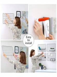 Black Thick Wire Mesh Storage Rack, Decorative Iron Wire Fence Shelf, Grid Display Rack For Supermarket, Hanging Iron Wire Mesh Flower Stand, Wall Mounted Display Rack - Photo Wall Grid Shelf - View 7