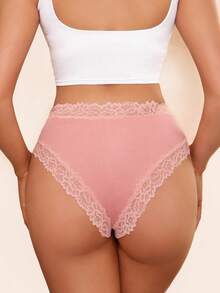 Cute Sweet Women's Lace Trim Ribbed Panties Comfortable Sexy Brazilian Style - Multicolor - View 2