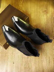 Men's Metal Cap Toe Chelsea Boots Faux Leather Pointed Toe Pull On Western Style Dress Boots For Party Wedding Stage Performance - Black - View 4