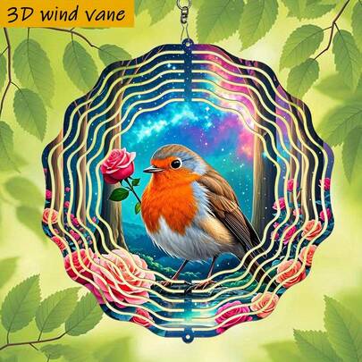 1pc 3D Rotating Decor - Magical Nightingale & Rose In Fantasy Forest, 360° Rotating Motion, 10 Inch Iron Hanging Ornament, Indoor/Outdoor Use, Suitable For Wedding, Christmas, Easter, Halloween Party Decor (No Battery/Power Needed, Easy Hook Installation) - Starry Night Sky & Greenery Design, Wedding Decoration, Seasonal Celebration, Durable Metal Material, Event Planner, Holiday Shopper (Pendant Not Included) - Random Style