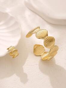 2pcs Gold Faux Shell Bangle Bracelet Set, Elegant Open Design, Suitable For Daily Wear And Dates, Fashionable Jewelry Gift For Women - Gold - View 1