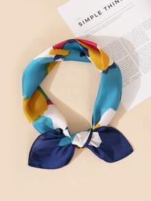 1pc Faux Silk Printed Neckerchief, Versatile Headband/Scarf, Suitable For Daily Use,Travel Essential,Holiday - Blue - View 2