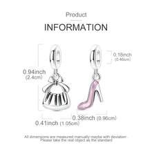 1Pc Hot Silver Color Two-Tone Set High Heel Sun & Moon Dangle Charm Bead Pink Gold Enamel Glitter Fits European Bracelets For Women Cute Style Perfect Gift For Girls Fashion Lovers Celestial Romantic Style Perfect Gift For Valentine's Day Anniversary - Silver - View 5