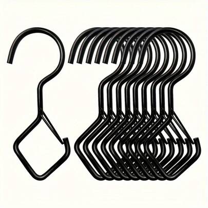 10pcs Thick S-Shaped Safety Hooks, Windproof & Durable Hooks Suitable For Outdoor, Kitchen, Bathroom, Wardrobe And Garden Organization