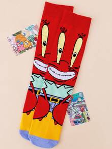 SpongeBob SquarePants 方裤1双装，中性创意个性可爱多色提花方裤系列螃蟹老板袜子，字母图案船袜，适合运动和所有季节，舒适透气耐穿，色彩丰富，适合日常穿着，优质面料，不吸汗 - 彩色 - 查看 3