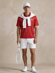 Courvante Men's Letter Print Casual Versatile Short Sleeve Polo Shirt - Red - View 2
