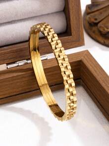 新款不锈钢高品质花卉锆石女士手镯套装，适合日常佩戴 - 金黃色21 - 查看 5