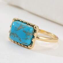 1pc Bohemian Copper Ring With Turquoise Stone - Hypoallergenic Jewelry For Weddings, Parties, Christmas And Thanksgiving, Unisex Fashion Ring, Bohemian Jewelry, Elegant Accessory, Best Christmas Gift - Two-color - View 4