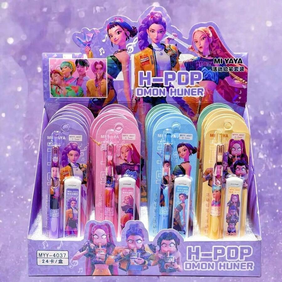 Hasbro Bộ bút chì K-Pop Devil Hunters 12/24 chiếc, viết trơn tru, thích hợp cho văn phòng, vẽ và phác thảo. - DHpencileraser - Xem 1