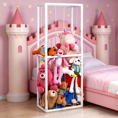 Stuffed Animal Storage, Toy Zoo Storage Organizer With Elastic Band, Thicken PVC Tube Large Stuffed Animals Holder Nursery Playroom Bedroom Room Furniture Plush Storage(White)