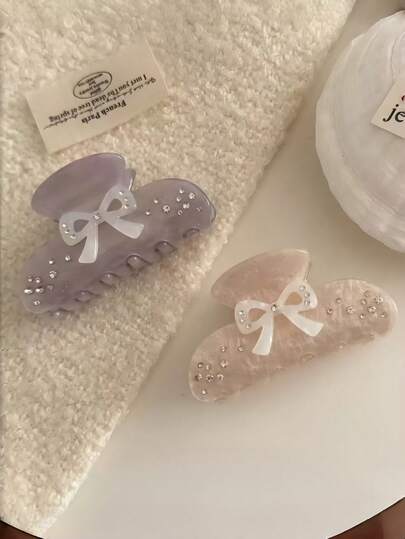 Bộ 1 kẹp tóc nơ đính đá sang trọng, kẹp tóc acrylic vân đá cẩm thạch, phụ kiện tóc thời trang ngọt ngào cho nữ, thích hợp sử dụng hàng ngày và dự tiệc.