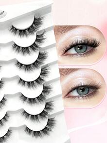 ENCHUW 7 Pairs 3D Fake Eyelashes Natural Lashes Short False Eyelashes Pack Reusable False Lashes Soft Wispy Lashes Fluffy Eye Lashes - Black - View 3