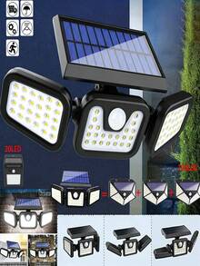 1pc 3-Head Integrated Solar Light, 120° Wide Angle Sensor, Waterproof, Multi-Level Brightness Adjustment. Suitable For Yard, Fence, Garage Entrance, Villa Exterior, Balcony, Patio And Community Walkway Lighting Scenarios. - Three-headed Lamp - View 1