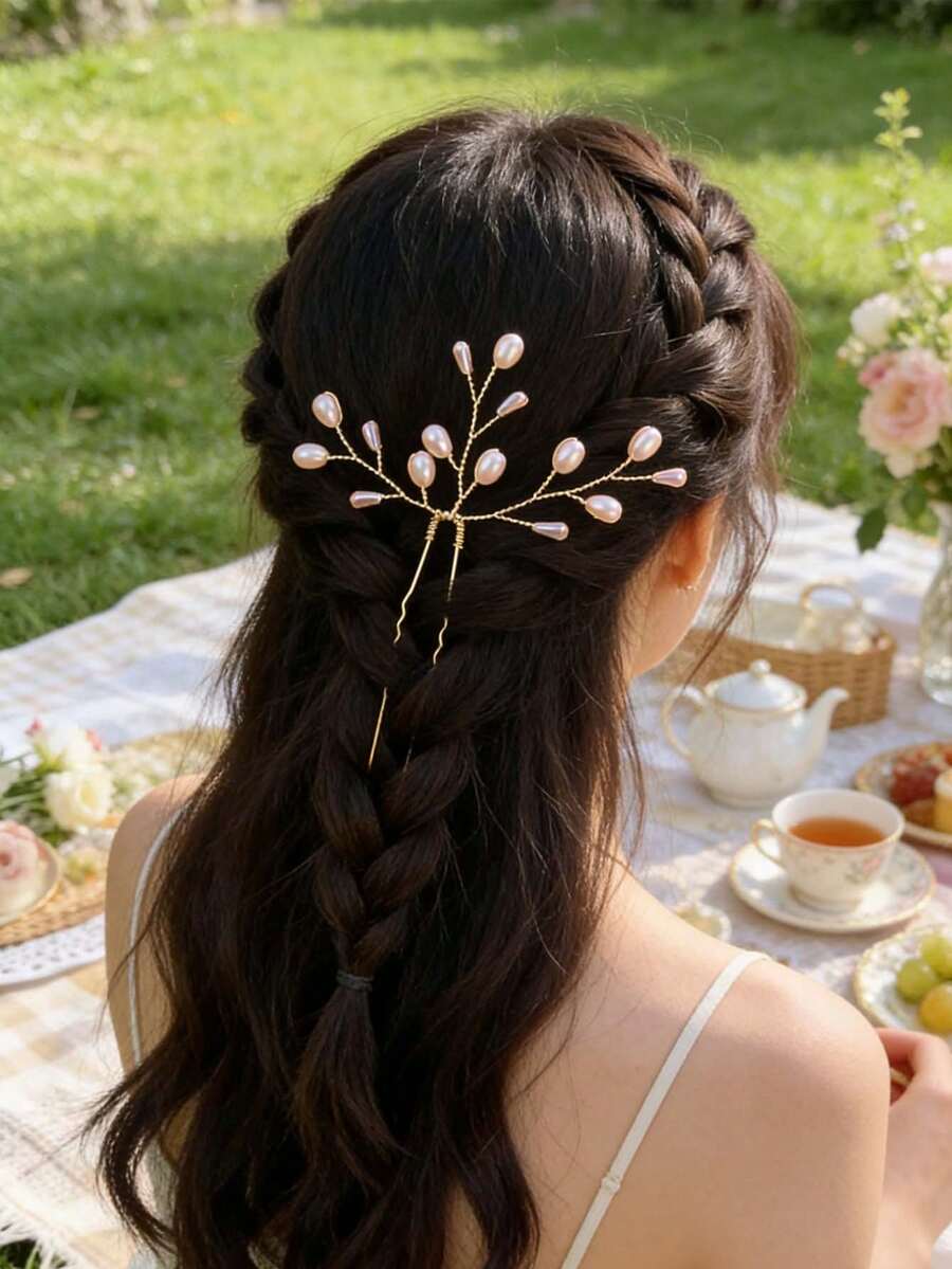 3 piezas Peine de metal de aleación, Pinza de pelo con flor de tela, Pinza de pelo con perla blanca y rhinestone, Accesorios de pelo para novia y boda, Regalo del Día de San Valentín