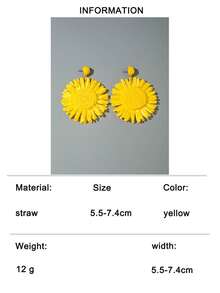 imoli 1 Pair Bohemian Style Polyester Raffia Handwoven Sunflower Flower Earrings, Suitable As Jewelry Gift For Women For Summer Beach Party, Gatherings - Multicolor - View 14