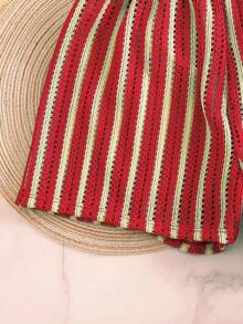 Traje de baño conjunto tres piezas para mujer para playa piscina vacaciones semana santa brunch y salidas a la playa bikini triangular con lazadas y shorts de playa con cordón color rojo y rosa textura arrugada estilo bohemio apto para verano y temporadas cálidas - Rojo - Ver 4