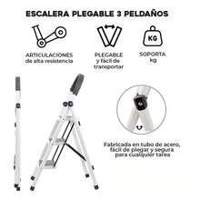 Steel Folding And Portable Tubular Step Ladder With 3 Steps - 白色的 - 查看 6
