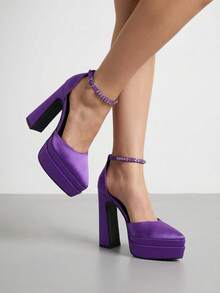 Women's 6 In Chunky Platform Heels For Women Block High Heels Ankle Buckle Sandals Pumps - Màu tím - Xem 1