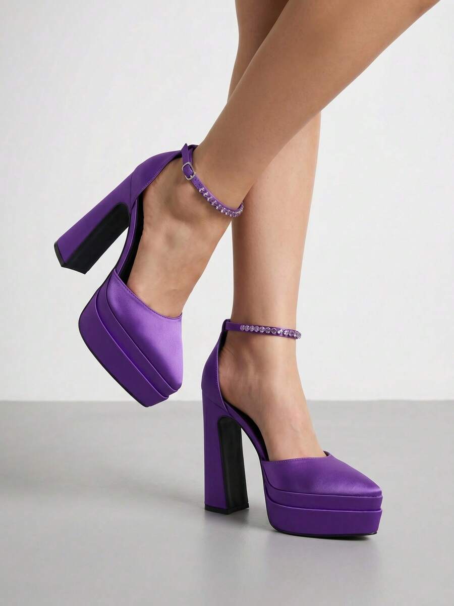 Women's 6 In Chunky Platform Heels For Women Block High Heels Ankle Buckle Sandals Pumps - Màu tím - Xem 1
