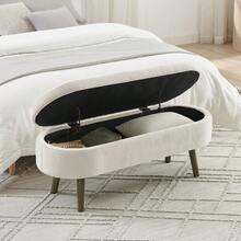 Multifunctional Storage Bench / Soft Chenille Fabric Modern Storage Bench / 20L Storage Space / Wooden Legs / For Bedroom, Living Room, Shoe Bench, Hallway - 米色 - 查看 3