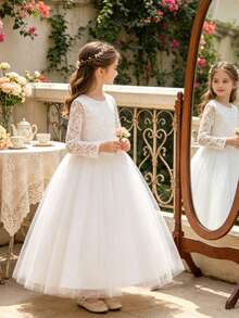 Tween Girl Flower Girl Dress, White Wedding Gown, Princess Dress, Girls Formal Dress, Birthday Party, Piano Recital Evening Gown - White - View 1