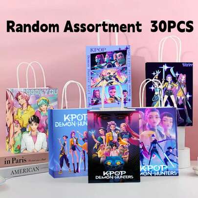 Hasbro 30个/套 K-Pop 女团“”随机混合礼品袋，可爱卡通主题糖果饼干礼盒，带提手的纸质手提袋，适合儿童和成人生日派对装饰