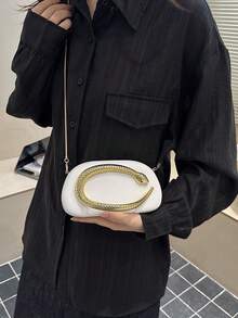 1pc Minimalist Retro Elegant Handbag, Chain Shoulder/Crossbody Bag For Party, Sophisticated Compact Purse - White - View 7