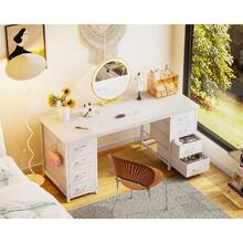 ODK 48 Inch Computer Desk With 8 Fabric Drawers, Modern Office Desk With Large Storage For Home Office, Study, Gaming, Black - Pure White - View 9