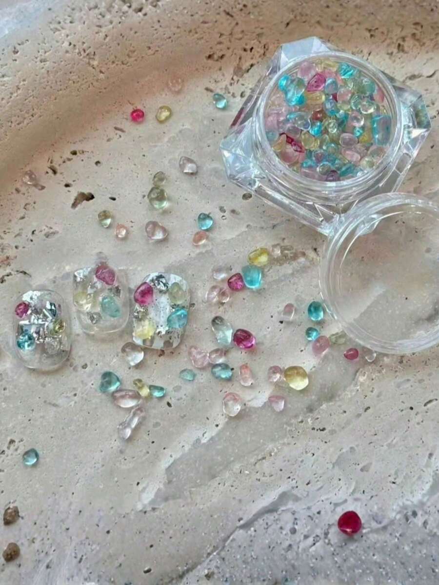 1 caja de nuevas cuentas de burbuja de caramelo para arte de uñas, cuentas mixtas coloridas de piedra natural asimétrica iridiscente de 1-4 mm, materiales DIY para decoración de uñas, accesorios de uñas, piezas de uñas, suministros de uñas, Y2K - Multicolor - Ver 1