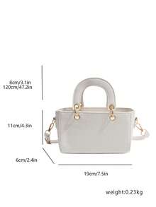 1 pieza Bolso de cuero sintético blanco con estampado de cocodrilo vintage, bolso de mano de primavera para mujer con correa para el hombro - Blanco - Ver 7