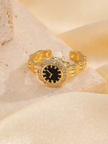 1pc Fashionable Unique Design Women's Decorative Ring Watch, Non-Functional Time Display - Yellow Gold - View 8