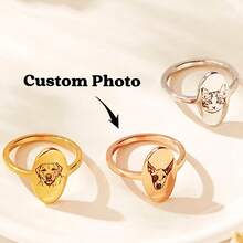 Customized Pet Portrait Ring, Cat Mom Birthday Gift, Dog Memorial Jewelry, Dog Nose, Puppy Paw Print, Gift For Cat Lovers - Multicolor - View 2