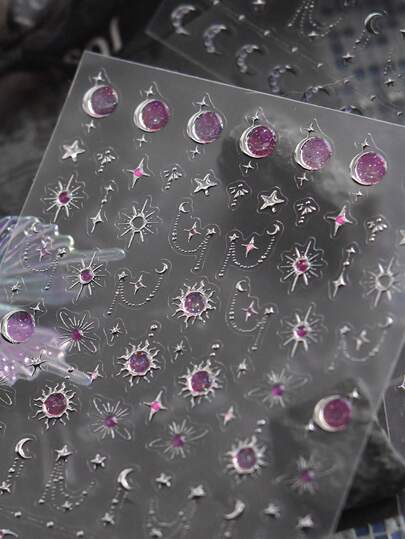 1片梦幻闪亮美甲贴纸，适合美甲师使用，5D蓝色星空美甲贴纸，美甲配件，手工美甲贴片，美甲贴片，自粘式DIY美甲装饰，女孩和女士的最佳美甲护理产品