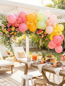 107pcs Tropical Hawaiian Beach Party Arch Balloon Set, Includes Latex Balloons And Plastic Tropical Palm Leaves, Suitable For Hawaiian Birthday Party Decor, Summer Pool Beach Party, Tropical Party, Birthday Decor, Flamingo Theme Birthday, Atmosphere Decoration, Summer Theme Decor, Shower Supplies - Multicolor - View 6