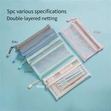 1pc Portable Large Capacity Pencil Case, Mesh Zipper Bag, Transparent Double-Layer Mesh Pen Pouch, Storage Bag For Students Exam - A6 - View 2