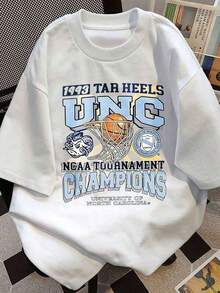 Camisetas Para HombreMen's Print T-Shirt - 1993 Tar Heels Unc  Tournament Champions University Of North Carolina Casual Round Neck Short Sleeve Tee For Urban Streetwear, All-Season Comfort Fit  
   -Black-Unisex Loose - Fit Comfortable Vintage Street - Style Cotton T - Shirt TopCasual Short-Sleeve T-Shirts For Men And Womencotton T-Shirt - White - View 3