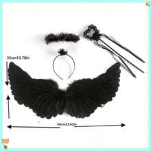 3pcs/Set Sayap Malaikat Kreatif, Tongkat Peri, Set Mainan Bando, Hadiah Natal/Halloween/Thanksgiving/Ulang Tahun [Warna Acak] (Bulu Buatan) - A - View 7