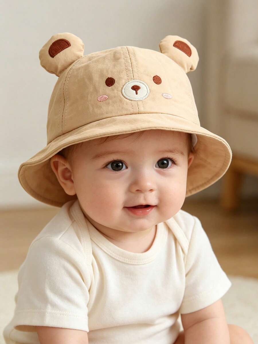 1件嬰兒幼兒可愛動物耳漁夫帽，防曬可調節下巴繩，透氣柔軟沙灘帽，適合春季戶外日常穿著 - 1PC - 查看 1