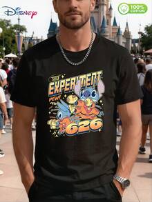 Disney Lilo & Stitch "Experiment 626" Graphic T - Shirt For Men – 100% Cotton Short Sleeve Crew Neck Casual Tee, Vintage - Style Design With "PEW! PEW!" & Lightning Details, Ideal For Disney Fans, Stitch Enthusiasts, Adult Males, Unisex Fit, Soft Breathable Fabric For Daily Wear, Gift For Lilo & Stitch Lovers, Black Crewneck With Bold Cartoon Print, Perfect For Theme Park Visits, Summer Outdoor Events, Weekend Hangouts, Anime - Themed Parties, Comfortable Streetwear For Men & Teens, Retro Sci - Fi Inspired Stitch Graphic For Casual & Festive Occasions - Black - View 1