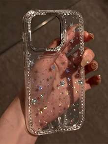 1 funda de teléfono a la moda, no incluye cordón ni soporte. Funda de teléfono suave y brillante con diamantes de lujo para 17 16 15 14 13 12 11 Pro Plus Series, cubierta trasera suave a prueba de golpes. - Plateado - Ver 3