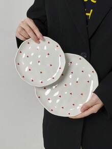 1个/2个/4个心形陶瓷餐盘，圆形，适合家用早餐、面包、牛排、意面、沙拉，也可用作派对用品或情人节礼物。 - 彩色 - 查看 8