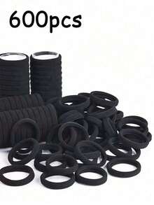 100 piezas/paquete Lazos de cabello negros grandes, bandas de cabello gruesas sin costuras, adecuadas para niñas, sujetadores de coleta elásticos, no dañinos, aptos para cabello grueso y rizado, accesorios para el cabello, bandas de goma - Negro - Ver 12